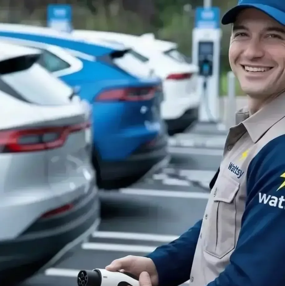 happy person charging electrical vehicle